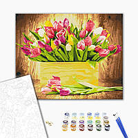 Картина по номерам 40х50 на деревянном подрамнике "Праздничные тюльпаны" BS5666