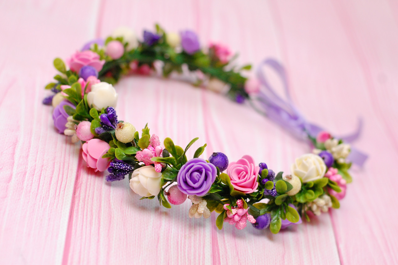 Вінок на голову / віночок для волосся з квітами Okl різнокольоровий 250718, фото 1