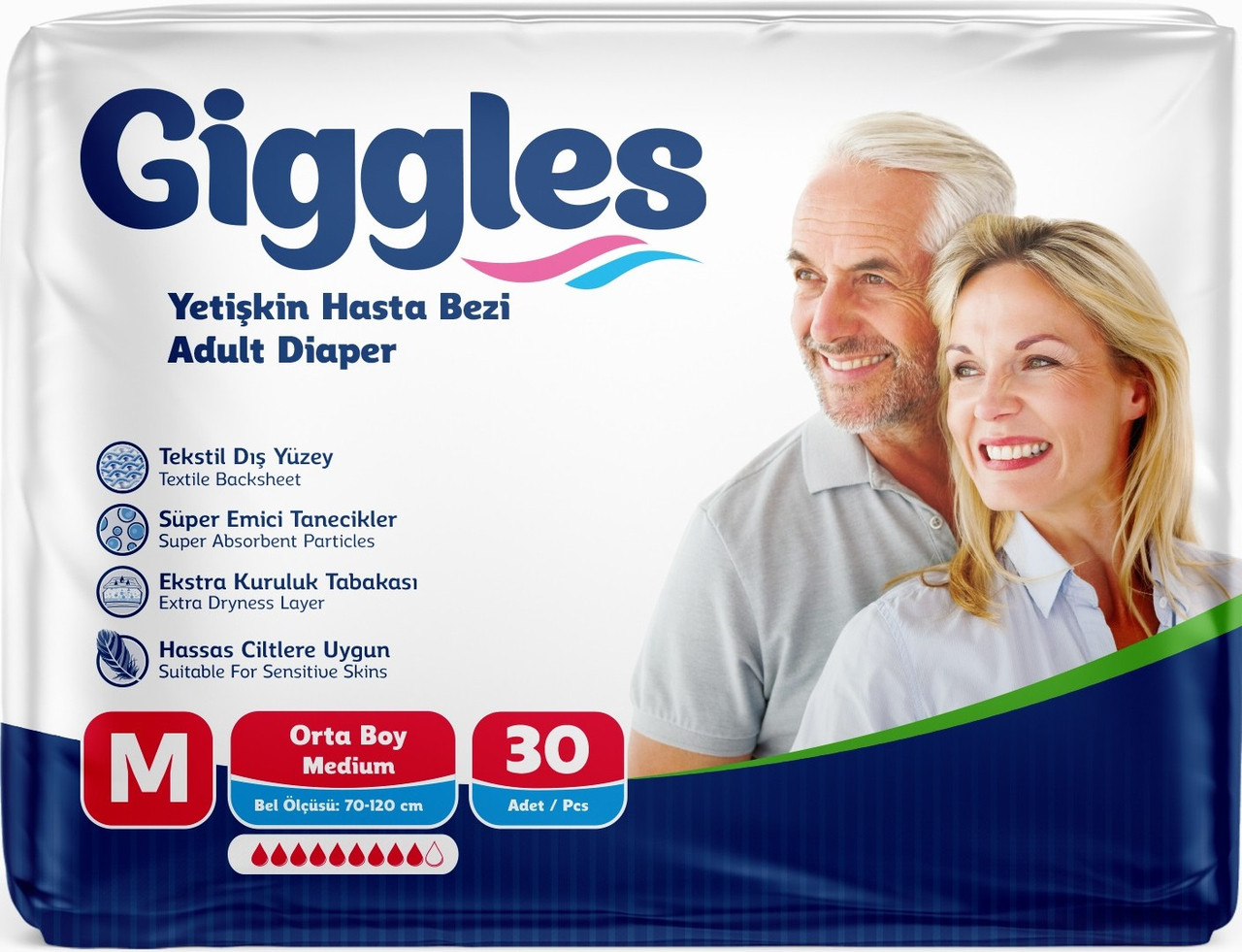 Підгузки для дорослих Giggles Medium 9 крапель 70-120 см. (30 шт.)