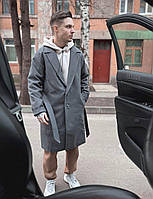 Мужское пальто оверсайз темно-серое длинное кашемировое на пуговицах демисезонное