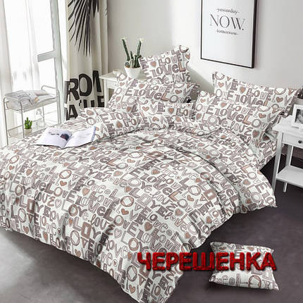 Тканина для постільної білизни Бязь "Gold" Lux GL3708 (50м) принт "love" на молочному, фото 1