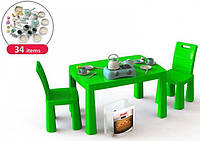 Игровой набор стол и 2 стульчика+кухня в боксе, Долони, комплект пластиковый стол и 2 стульчика,цвет салатовый