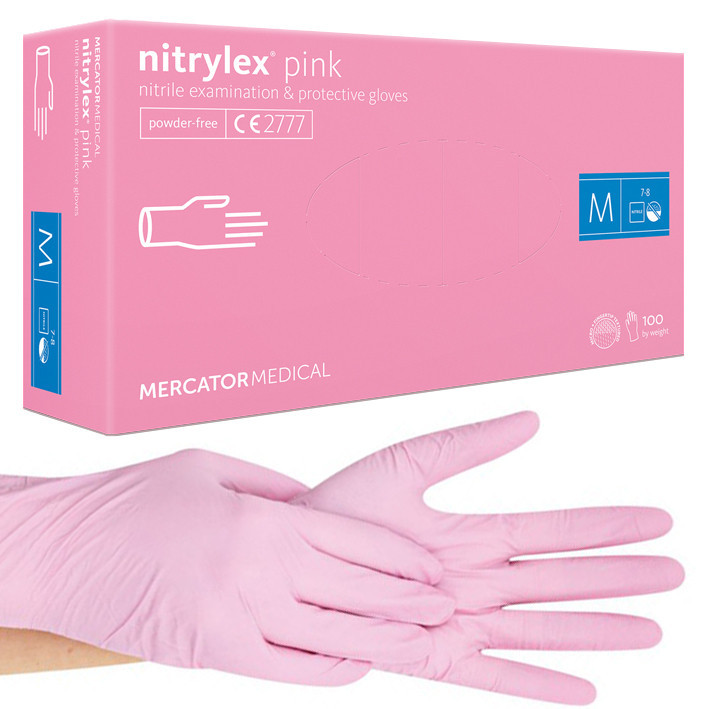 Рукавички нітрилові рожеві NITRYLEX PINK розмір M неопудрені