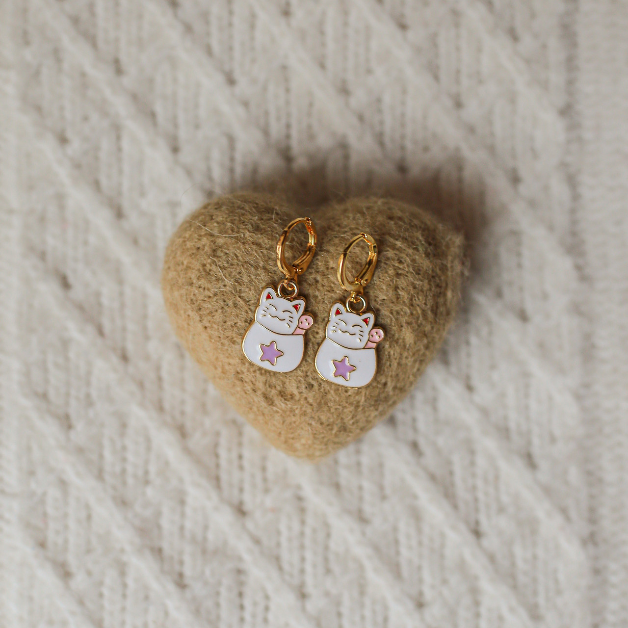 Детские Серьги Котик Белый, Фурнитура Гипоаллергенный Сплав в Золотом ...