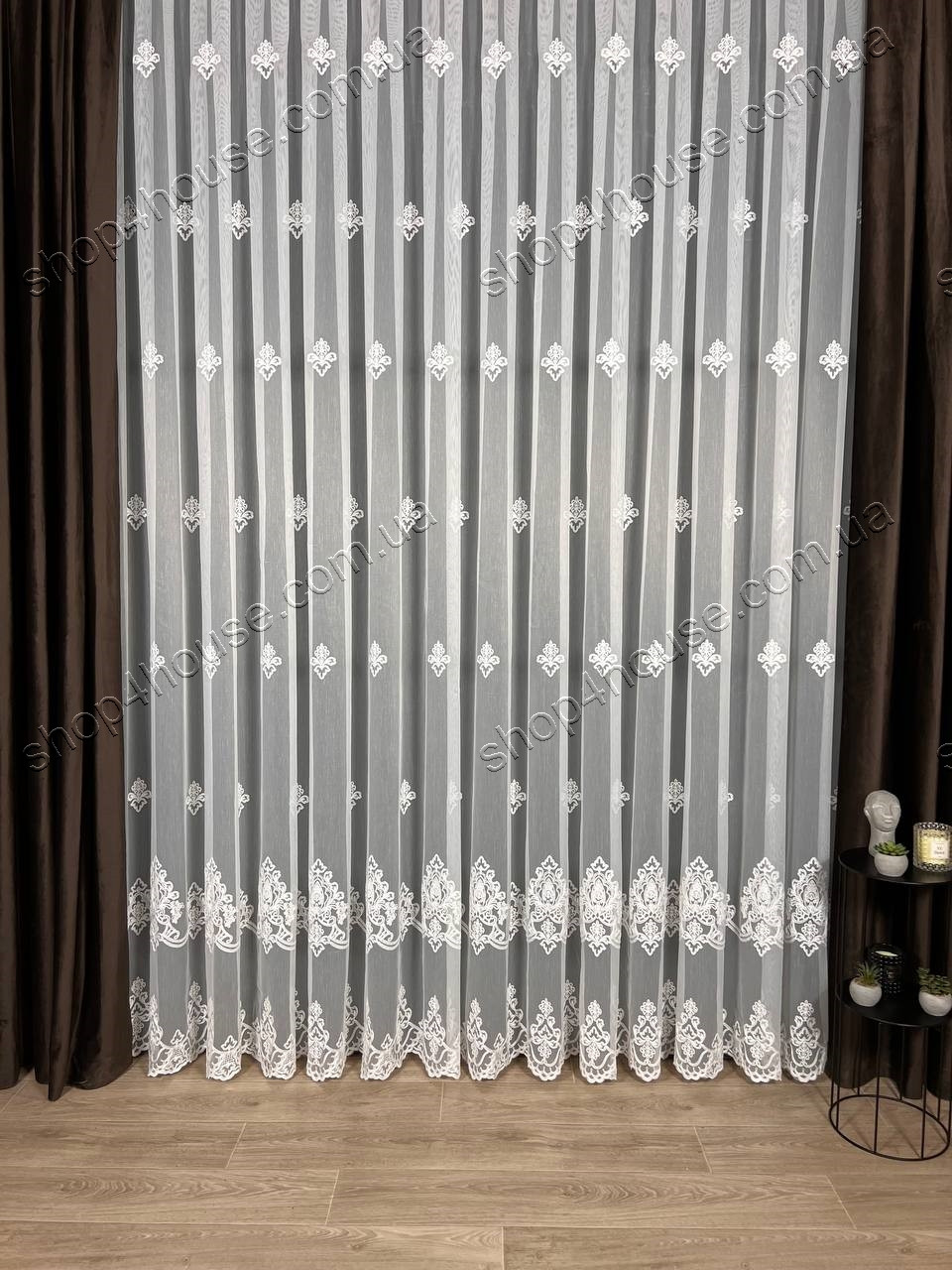 Ціна за 480см х 270см! Тюль на основі бамбука з красивою вишивкою. Колір: молочний, фото 1
