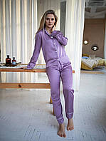 Стильная женская пижама шелковая рубашка и брюки красивая размеры норма сиреневый