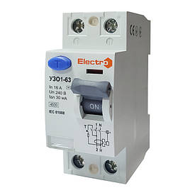Пристрій захисного вимкнення ПЗВ1-63, 2P, 16 А, 30 мА, 4,5kА (АС)