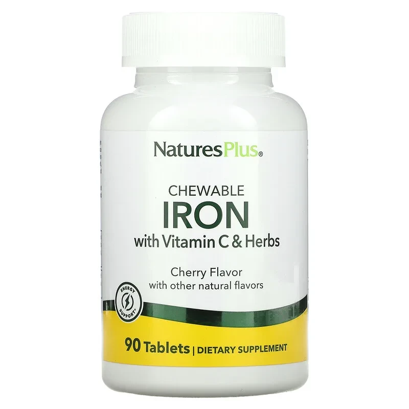 Nature's Plus, високоефективне залізо з вітаміном C і травами, вишневий смак, 90 жувальних таблеток, фото 1