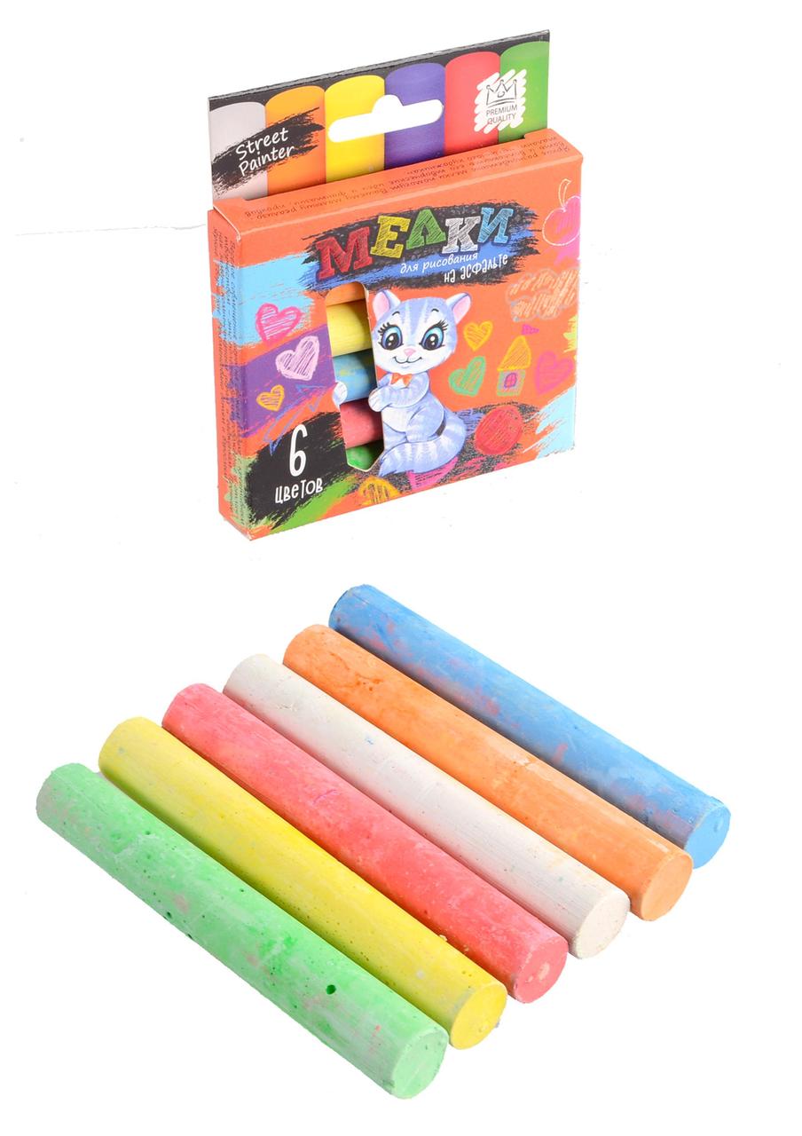 Мел для рисования на асфальте 6 шт. тонкий (рус/укр) /60/, цена 15 грн ...
