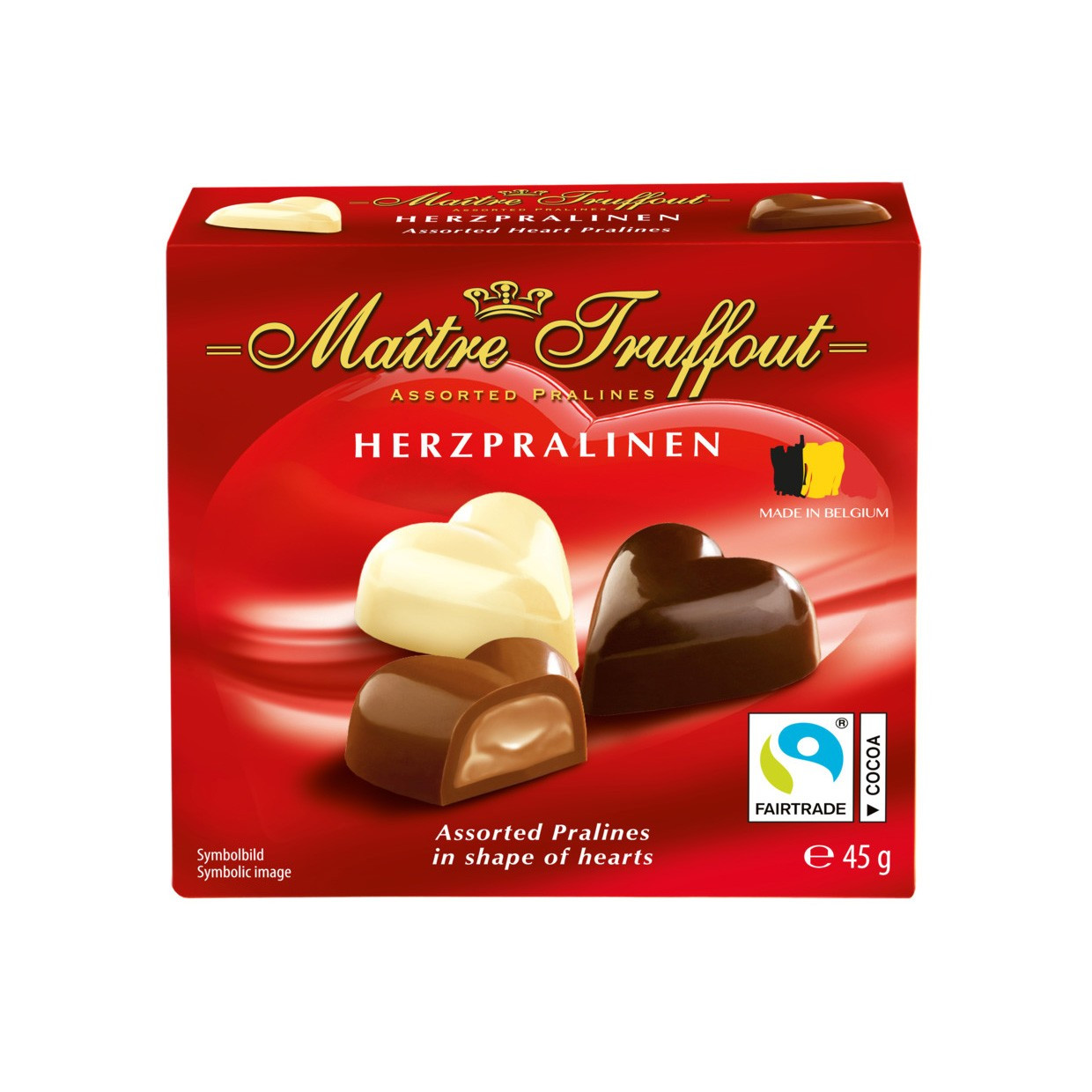 Цукерки Maitre Truffout Pralines Mini-Belgian hearts pralines, 45 г, 20 шт/ящ