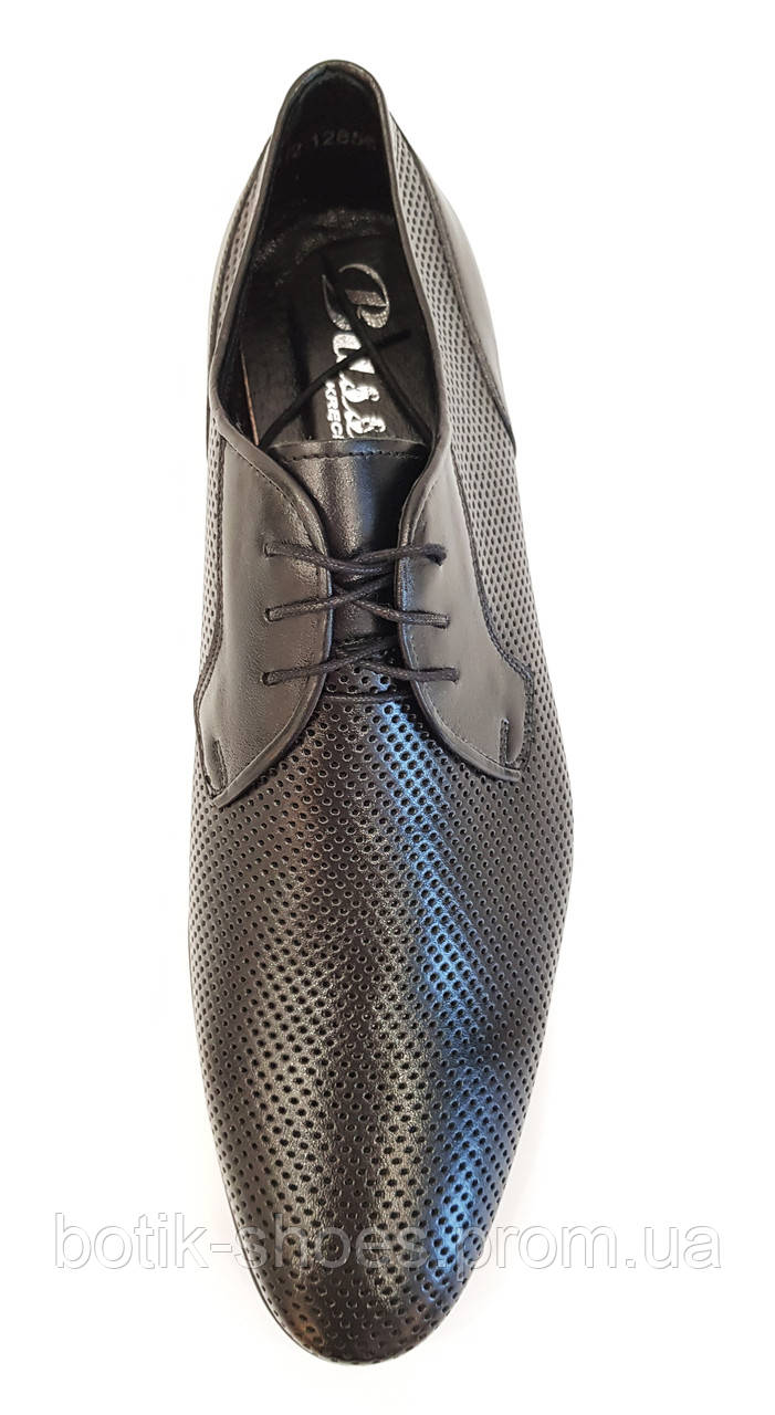Мужские туфли из натуральной кожи на свадьбу удобные модельные лёгкие качественные черные 44 размер Basso 1010 - фото 5 - id-p236317483