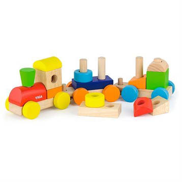 Дерев'яний поїзд Viga Toys Кольорові кубики (51610), фото 1