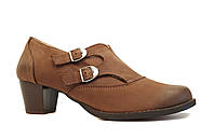 Кожаные женские закрытые туфли на удобном каблуке повседневные мягкие польша коричневые 36 размер Tanex 1783