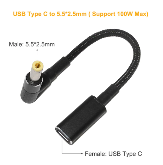 Кабель для заряджання ноутбука HP Type-c female to 5.5x2.5 male (Type-c-гніздо/5.5x2.5-штекер) PD100W