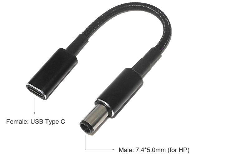 Кабель для заряджання ноутбука HP Type-c female to 7.4X5.0 male (Type-c-гніздо/7.4X5.0-штекер) PD100W