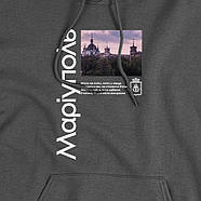 Темно-сірий унісекс худі з патріотичним дизайном "Міста - Маріуполь"  / національна символіка, фото 2