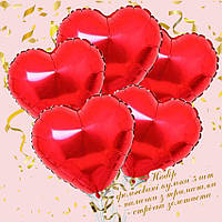 Набір фольгованих кульок "Червоні серця"  5 шт. + палички з тримачами 5 шт+стрічка фольгована золота