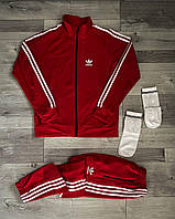 Мужской весенний спортивный костюм Adidas / костюм кофта + штаны Адидас / костюм красного цвета