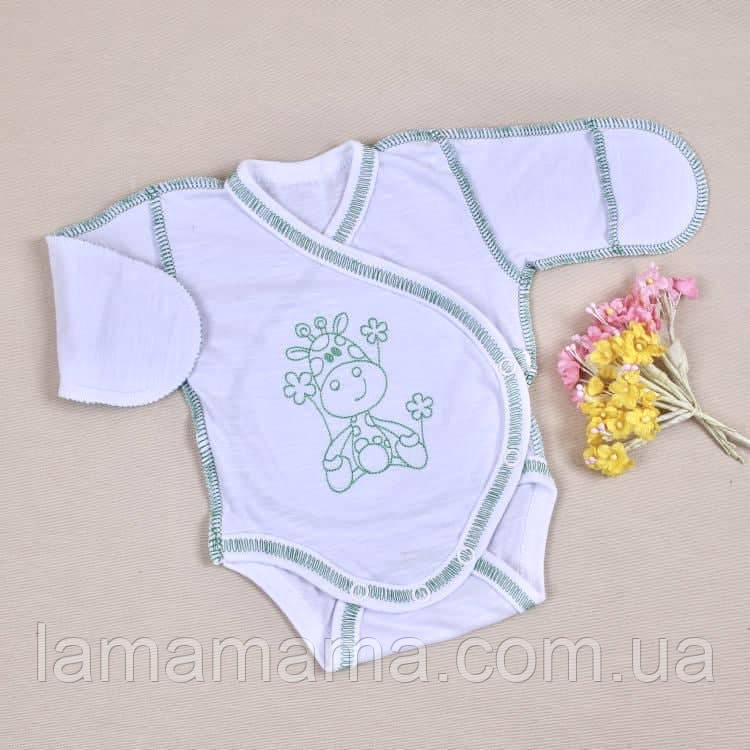 Боді-льоля з довгим рукавом для передчасно народжених дітей Жирафчик Білий/зелений Флам кулір BetiS, фото 1