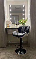Візажний стілець хокер з регулюванням висоти VC111W чорно-біла опора чорна