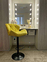 Візажний стілець хокер з регулюванням висоти Hrove Form VR111W жовтий велюр Avelina чорна основа