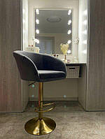 Візажне крісло хокер з регулюванням висоти Hrove Form VR8326W графіт велюр золота основа