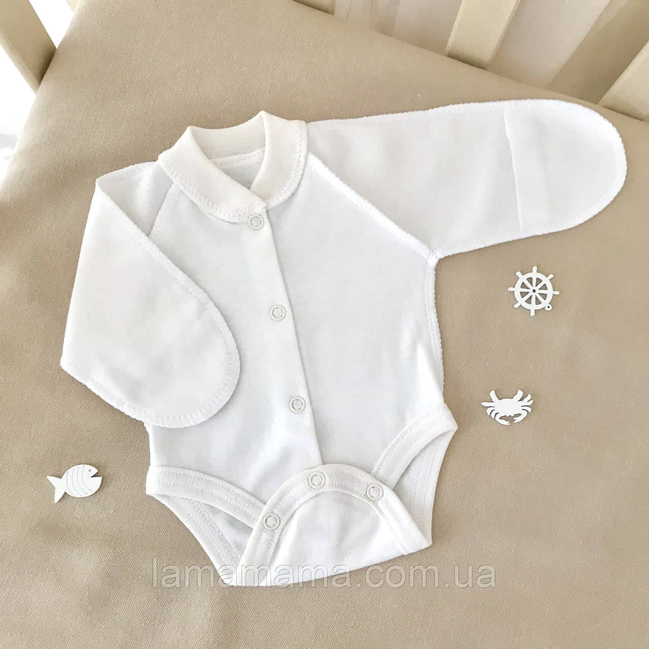 Боді з довгим рукавом для передчасно народжених дітей Крихітка Інтерлок Молочний BetiS, фото 1