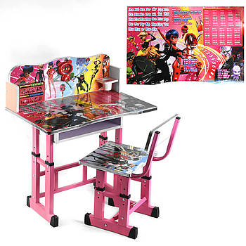 Дитяча парта зі стільцем для дівчаток (регульована висота, рахунки, алфавіт) B-96402 Рожевий