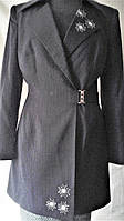 Теплий вовняний жіночий піджак-кардиган, на запах, чорний, розмір 44.