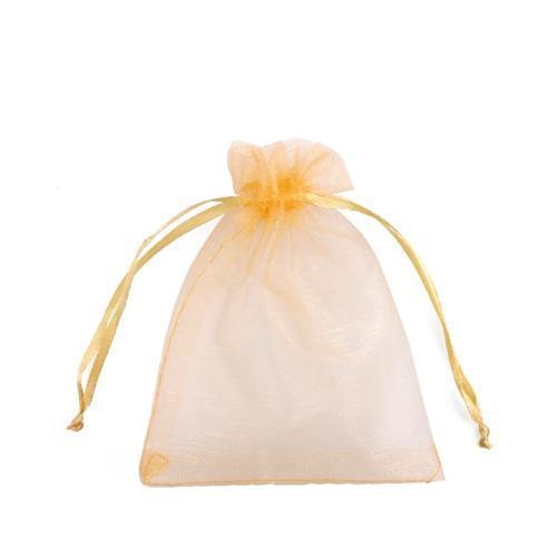 Подарунковий мішечок з органзи 9x12 см 100 шт на затяжках, жовтий, упаковка для подарків, матеріал: органза