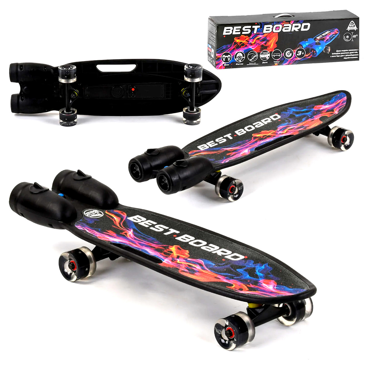 Скейтборд (музика та дим, USB зарядка, колеса PU зі світлом) Best Board S-00501 Чорний