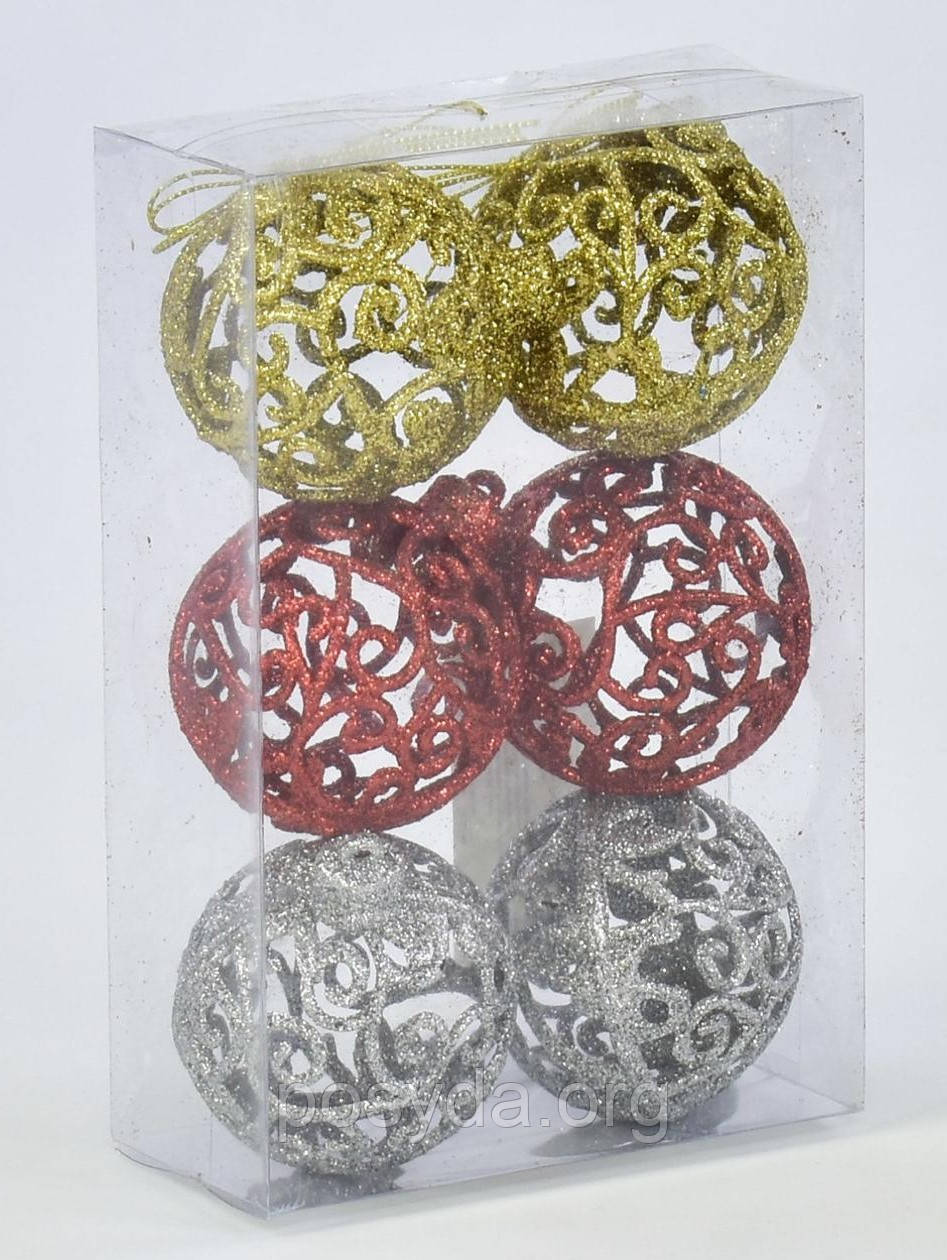 Ялинкова іграшка З 30679 кулі , 6 шт в наборі d=6см, фото 1