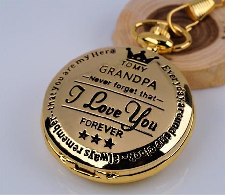 Часы карманные на цепочке кварцевые "Моему Деду, я люблю тебя" (цвет-золото). арт. 03395