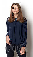 Блузка для дівчинки з мереживом Mevis синя 2375-03