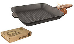 Сковорідка-гриль чавунна "Наша Майстерня" з дерев'яною ручкою 28 х 28 см T307