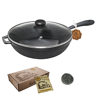 Сковорідка-сотейник чавунна "Наша Майстерня" з литою ручкою і кришкою 24 см Т202С3