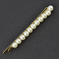 Невидимка для волосся рівна металева золотистого кольору з білими маленькими перлинками довжина 7 см 2 штуки