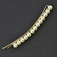 Невидимка для волосся вигнута металева золотистого кольору з білими перлинками довжина 8,5 см 2 штуки