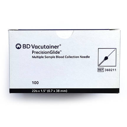 360211 Голки для взяття крові BD Vacutainer®, 22Gx1.5" (0,7х38мм) чорний (100шт), фото 3