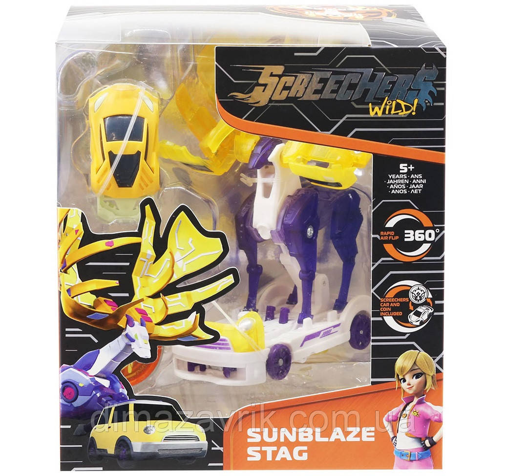 Дикі Скричери 4-й сезон Машинка трансформер Screechers Wild Original S4 L2 Санблейз Стег Sunblaze Stag Олень, фото 1