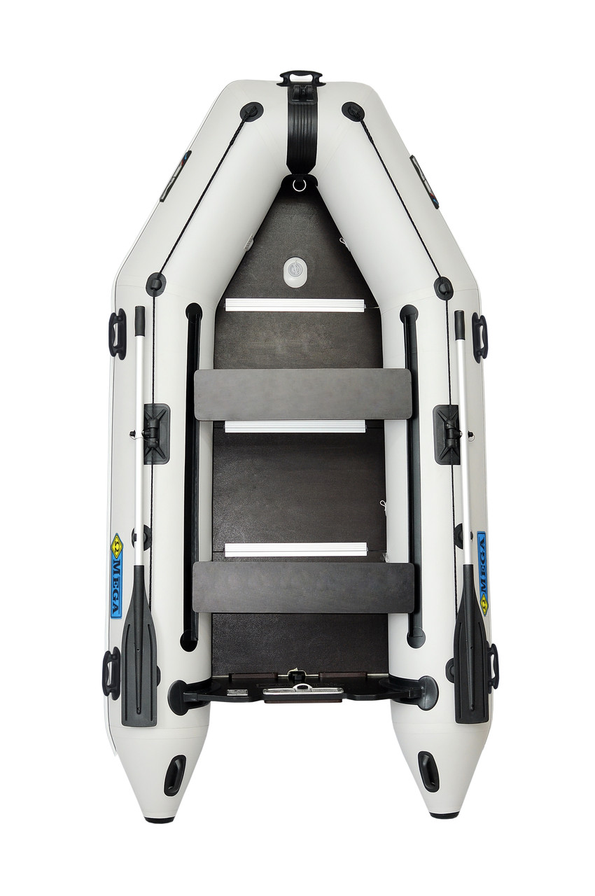 Човен надувний моторний кільовий тримісний пвх ΩMega 300К PFA світло сіра, фото 1