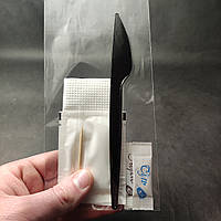 Нож + салфетка + влажная салфетка + зубочистка + соль + перец в индивидуальной упаковке