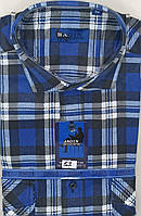 Байковая мужская рубашка в клетку тёплая Bagin vd-0053 с длинным рукавом, синяя клетчатая