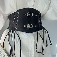 Ремінь пасок жіночий готичний на шнурівці широкий еко-шкіряний ремінь-корсет в готичному стилі ремінь-гумка