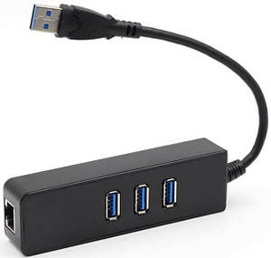 Мережевий адаптер USB 2.0 - RJ-45 LAN 100M + 3xUSB2.0 TRY NET HUB чорний