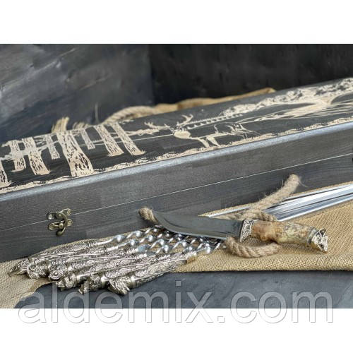 Шампура Дикі звірі в розписному кейсі з бука. Шампура+ніж