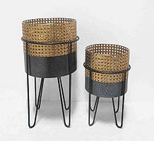 Набір 2 кашпо для квітів із металу на ніжках чорно-бронзовий