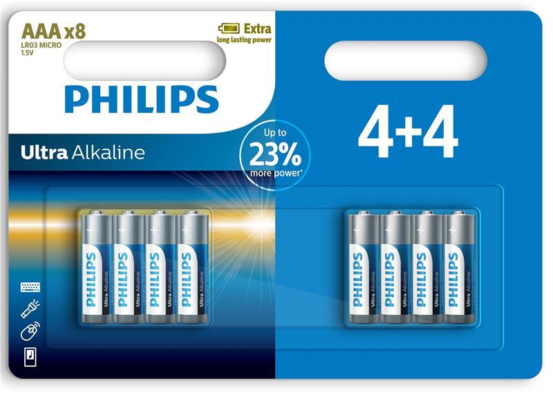 Батарейка Philips AAA bat Alkaline 8 шт Ultra (LR03E8B/10)