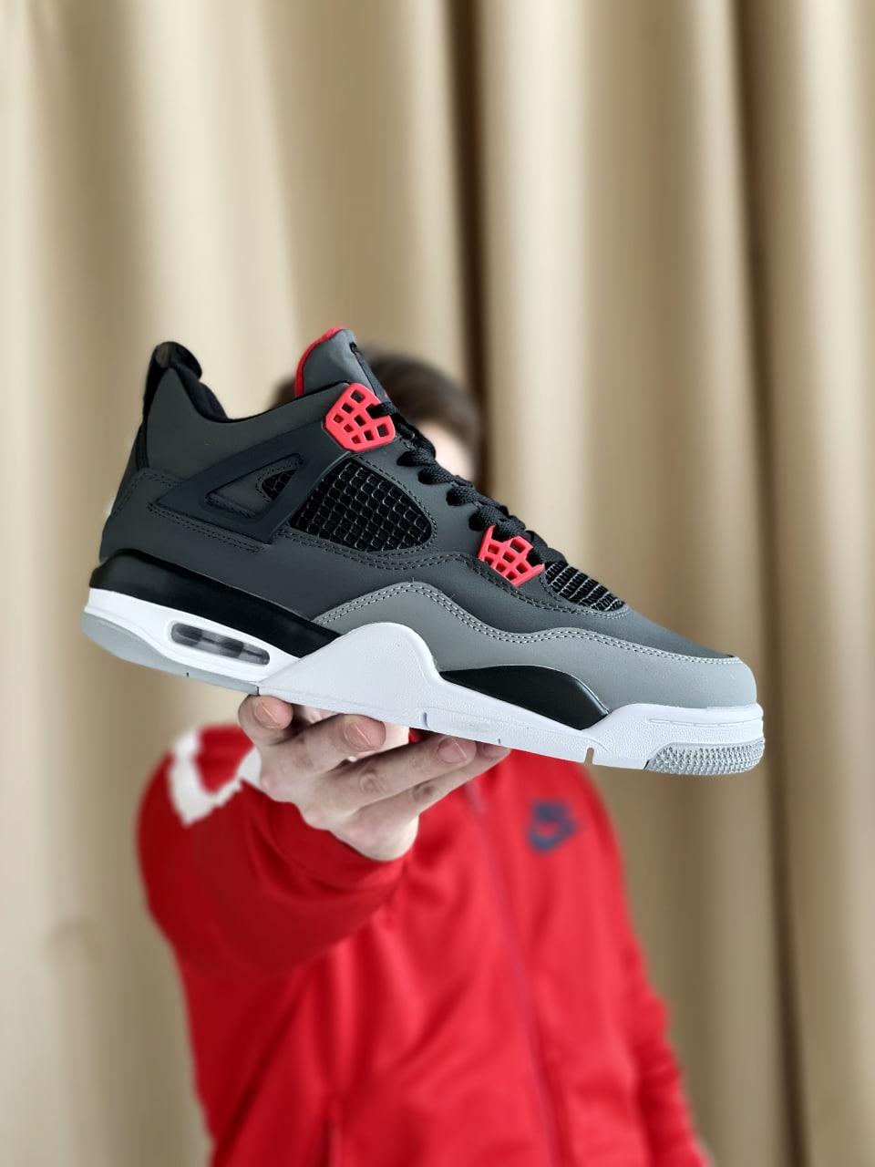 Кросівки чоловічі Nike Air Jordan 4 Retro Grey Red сірий джердан демісезонні високі модні