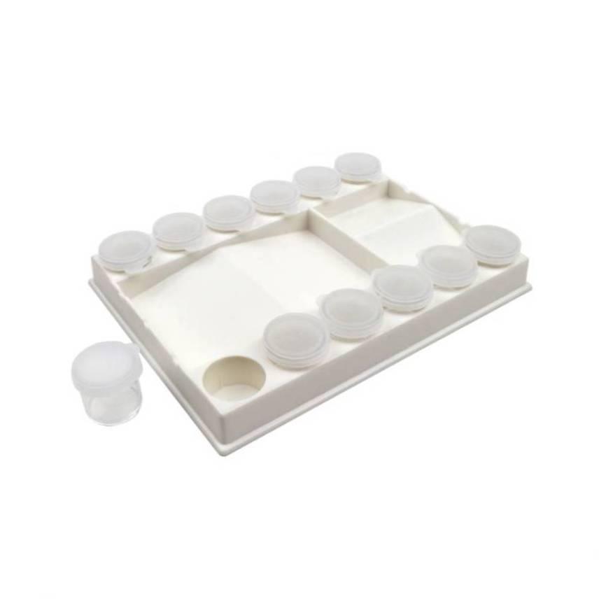 Палітра пластикова прямокутна з лунками + 12 баночок, 20,5х15х3см., D.K.ART & CRAFT, фото 1